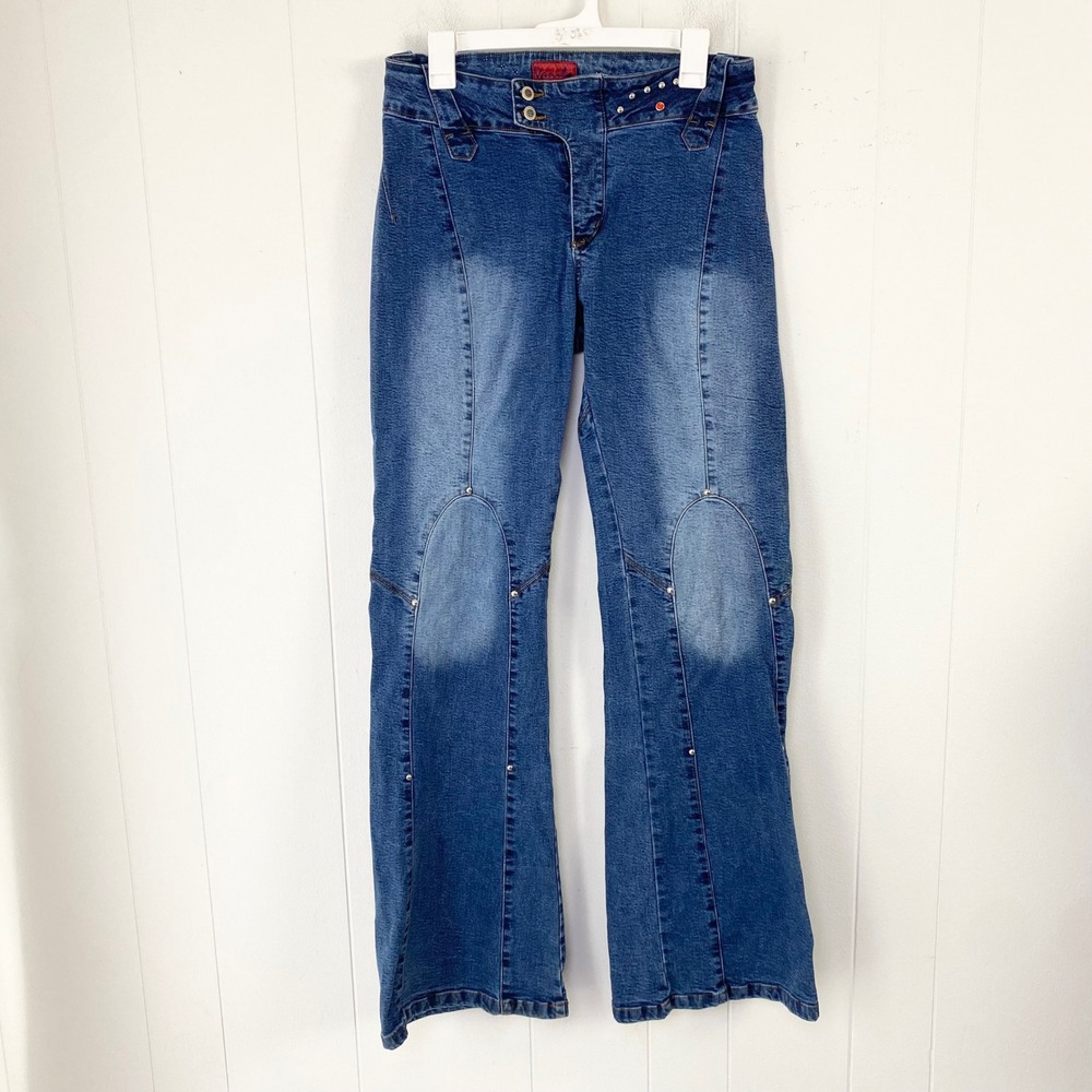 Y2K Vanilla Blue Wash Studded Flare Jeans Size 9 Medium Mid-rise